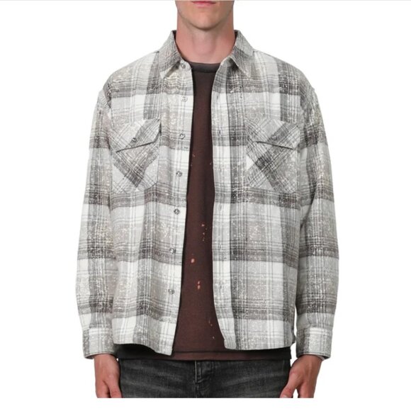 Purple Denim $275 Brand Plaid Shirt jacket Button Up Flannel Plaid Men's Sz XXL - Picture 11 of 11